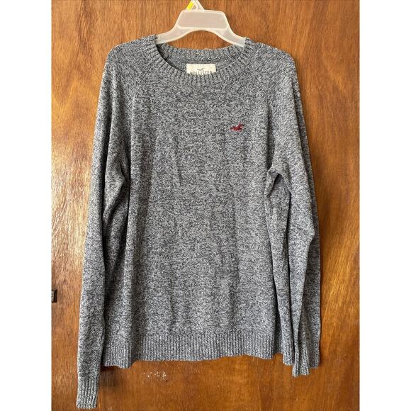 Hollister Men Long Sleeve Pullover Sweater Size XL Gray Grey Cotton Blend Crew - Picture 1 of 10